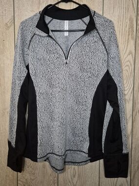 Ideology Black and White Quarter-Zip Textured Pullover
